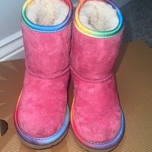UGG GIRL'S RAINBOW SUEDE SHEARLING BOOTS FUSCHIA PINK